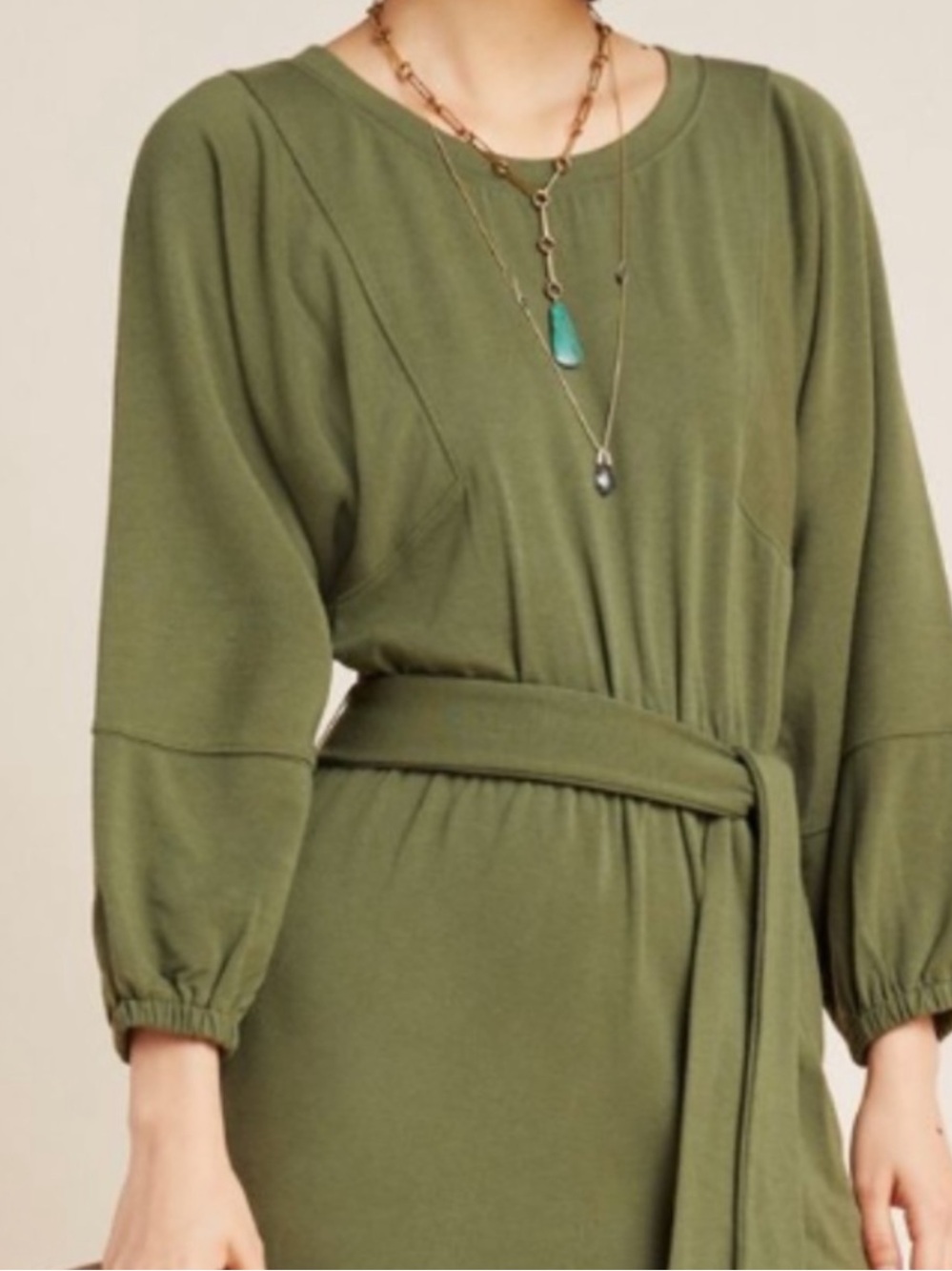 Anthropologie Thalia Midi Dress Soft Stretchy Army Green Boho Size M Aesthetic